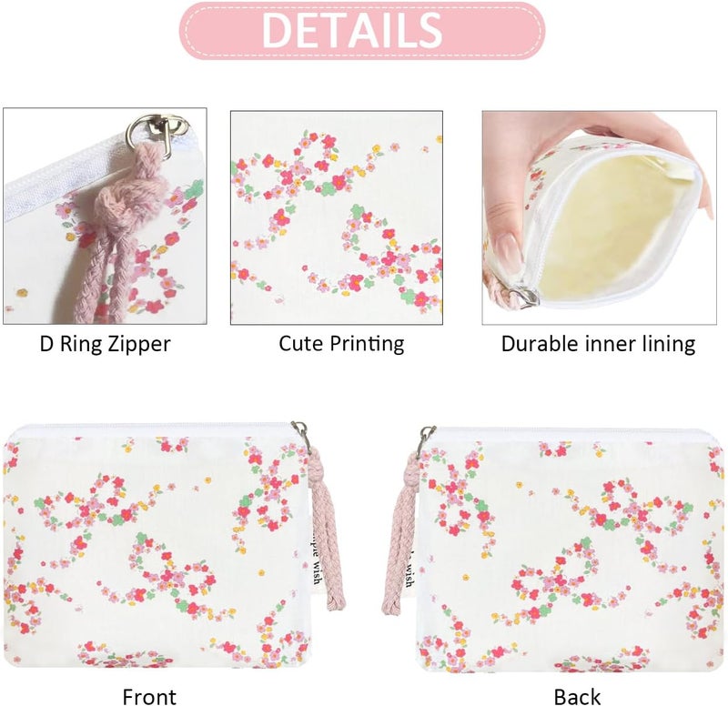 Modacarry Store Cotton Floral Small Organizer Bag Coin Pouch with Cute Prints Zipper for Women Girls (COLOR BOW) - Image 4